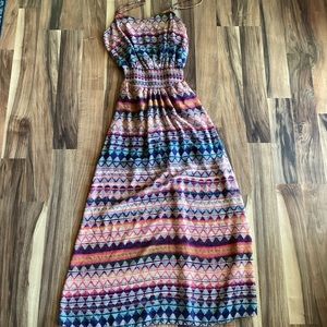 Maxi Dress Hippie Boho Aztec Sz Med